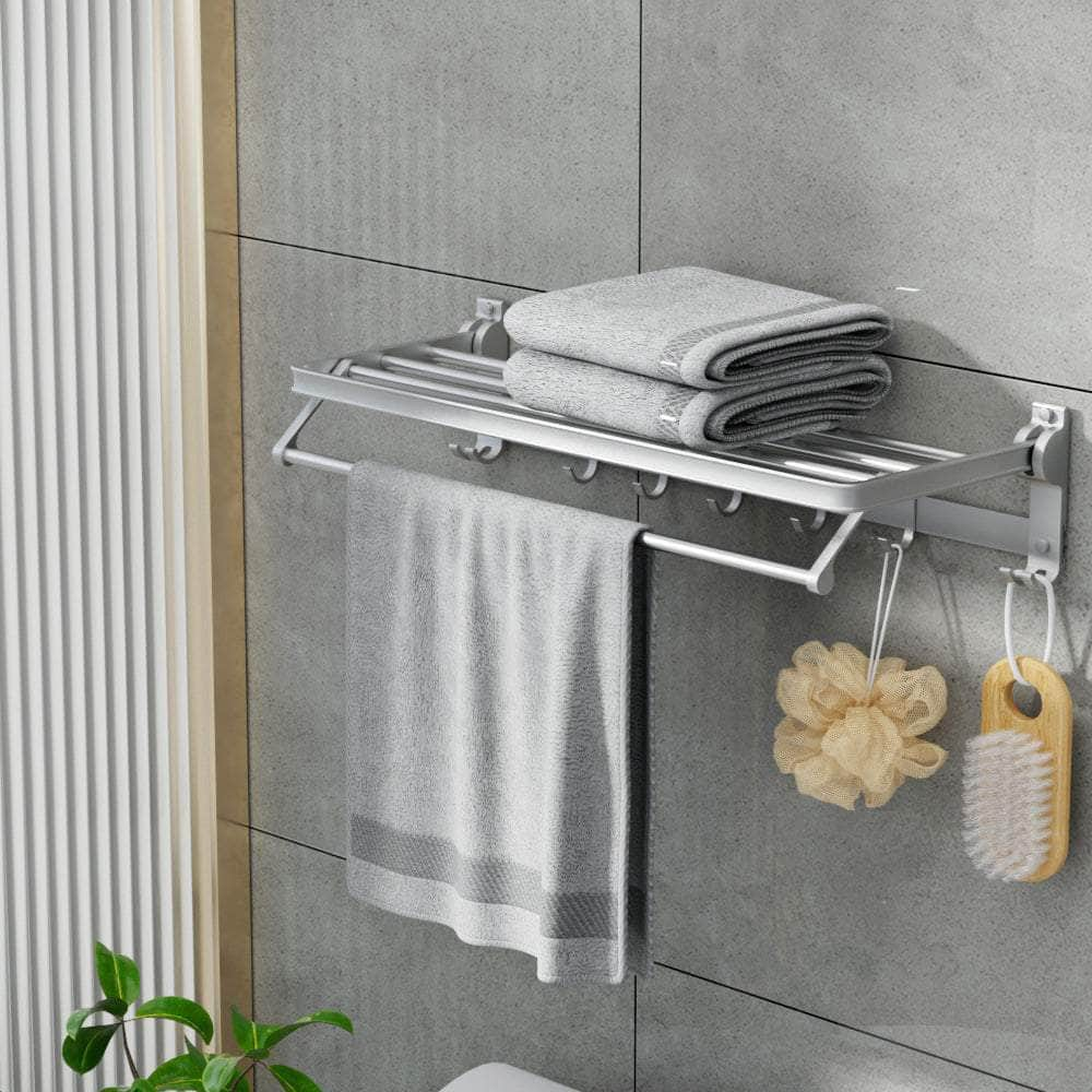 Towel Rail Rack Holder 4 Bars Wall Mounted Aluminium Foldable