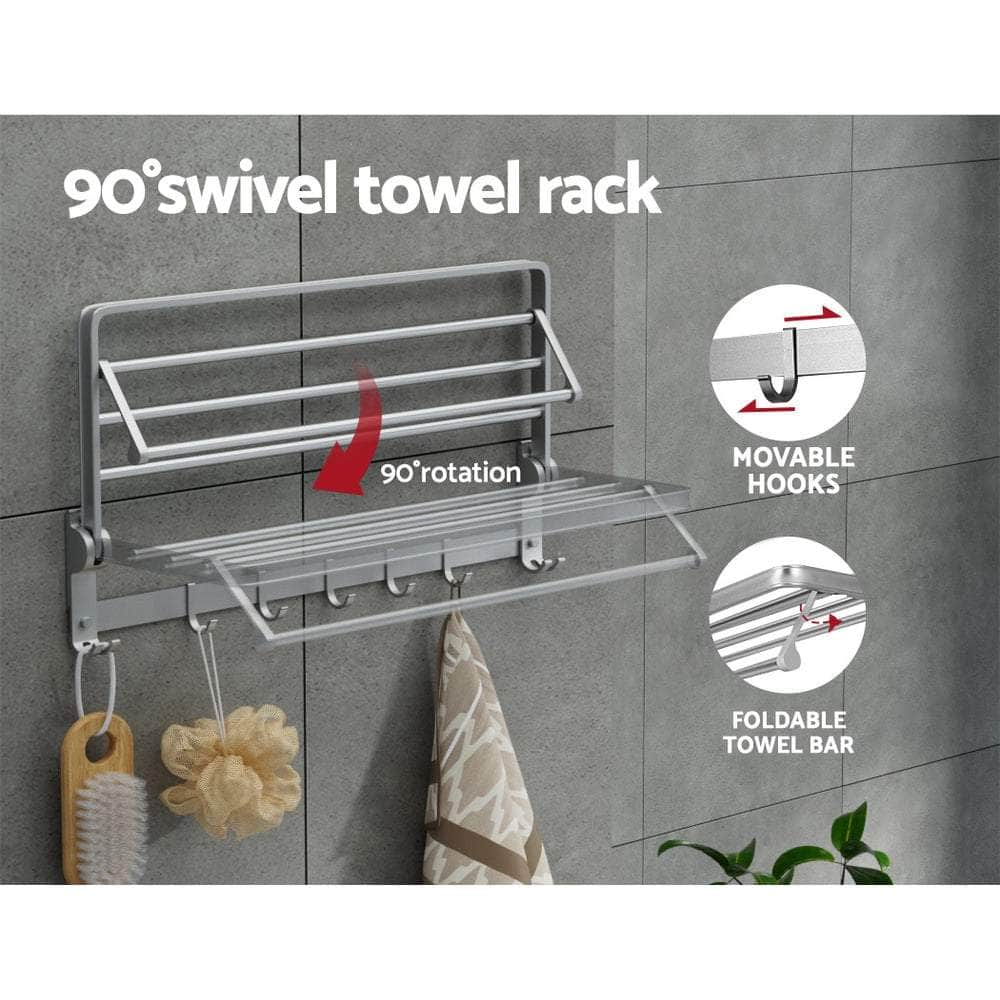 Towel Rail Rack Holder 4 Bars Wall Mounted Aluminium Foldable