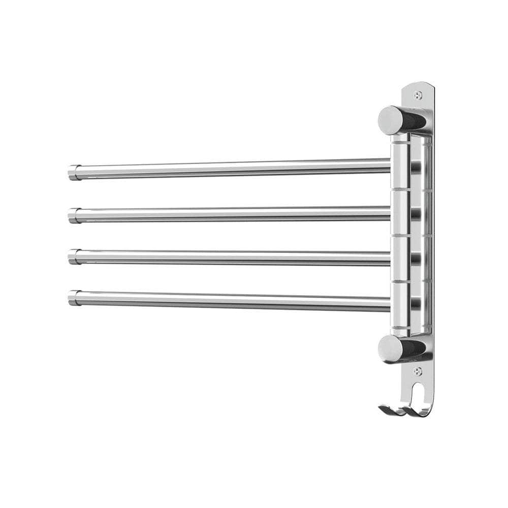 Towel Rail Rack Holder 4 Bars Wall Mounted Stainless Steel Swivel Hook