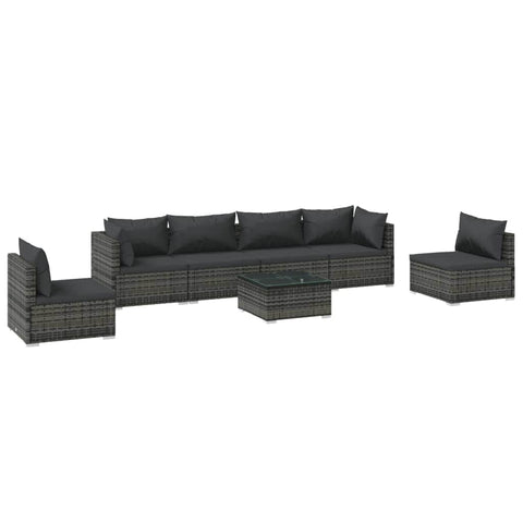 Tranquil Rattan Retreat: 7-Piece Garden Lounge Set in Elegant Grey with Plush Cushions