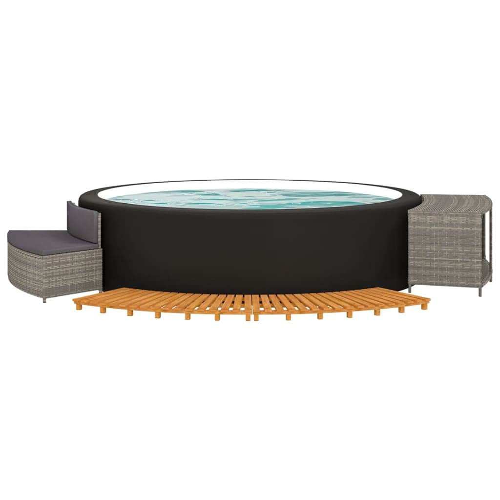 Tranquil Retreat: Grey Poly Rattan Hot Tub Enclosure with Solid Wood Acacia