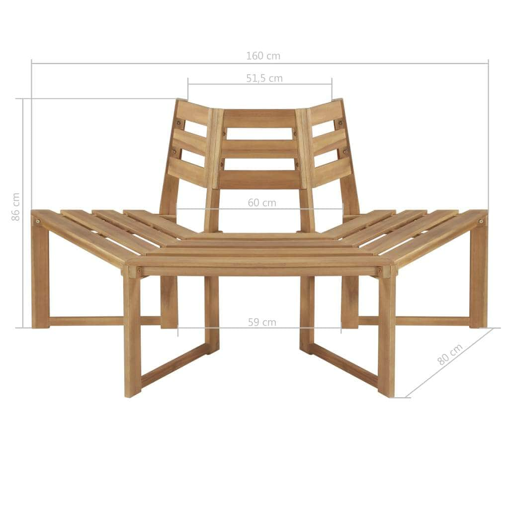 Tree Bench Half-hexagonal Solid Acacia Wood