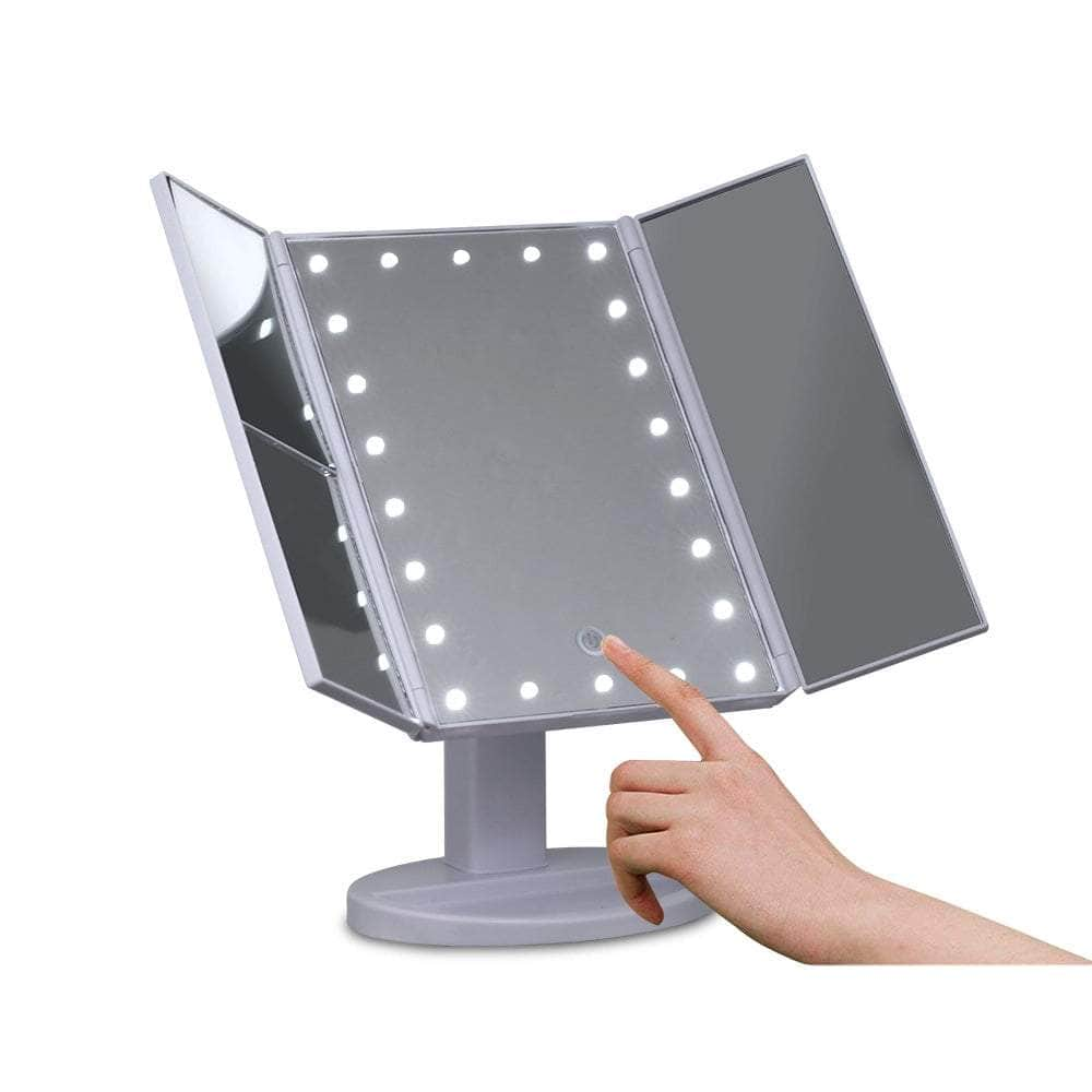 Tri-fold Makeup Mirror 1X2X3X Magnifying with LED Light Travel Portable