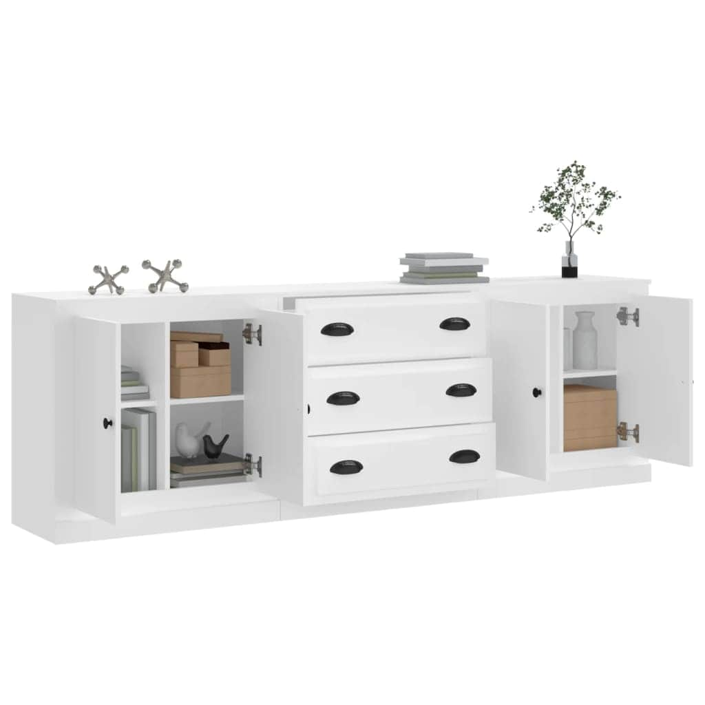 Trio Elegance: White Engineered Wood Sideboards Set