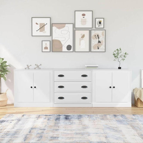 Trio Elegance: White Engineered Wood Sideboards Set