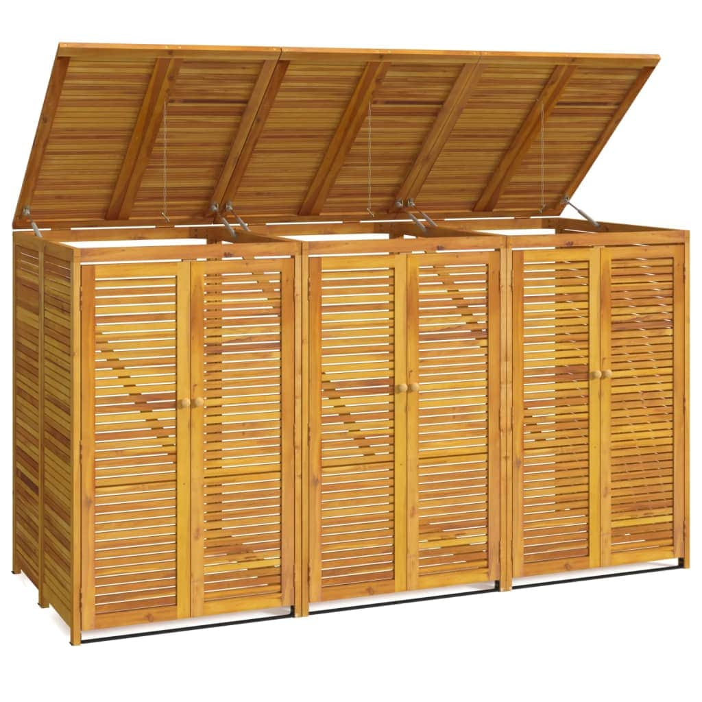 Tripartite Timber Waste Bin Shelter: Acacia Triple Garbage Shed