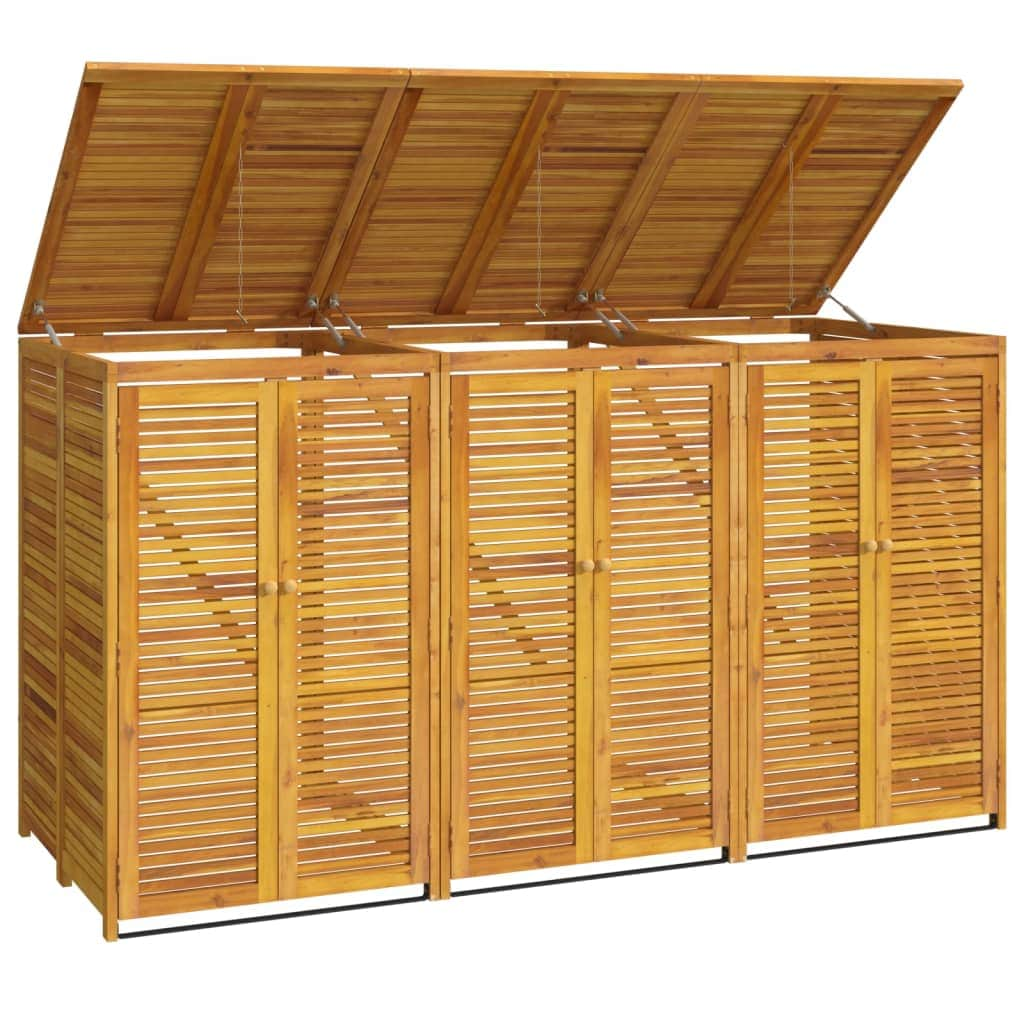 Tripartite Timber Waste Bin Shelter: Acacia Triple Garbage Shed