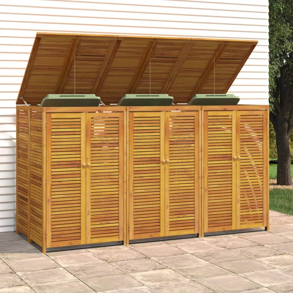 Tripartite Timber Waste Bin Shelter: Acacia Triple Garbage Shed