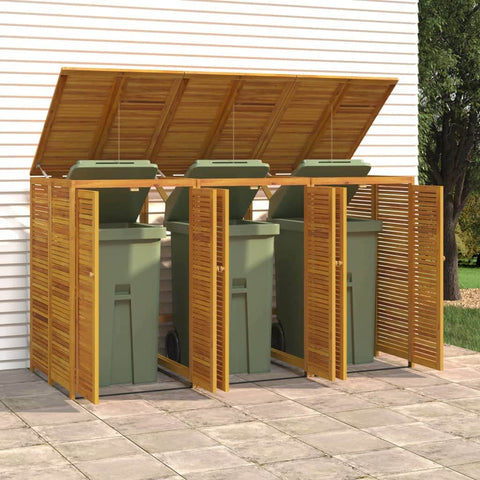 Tripartite Timber Waste Bin Shelter: Acacia Triple Garbage Shed