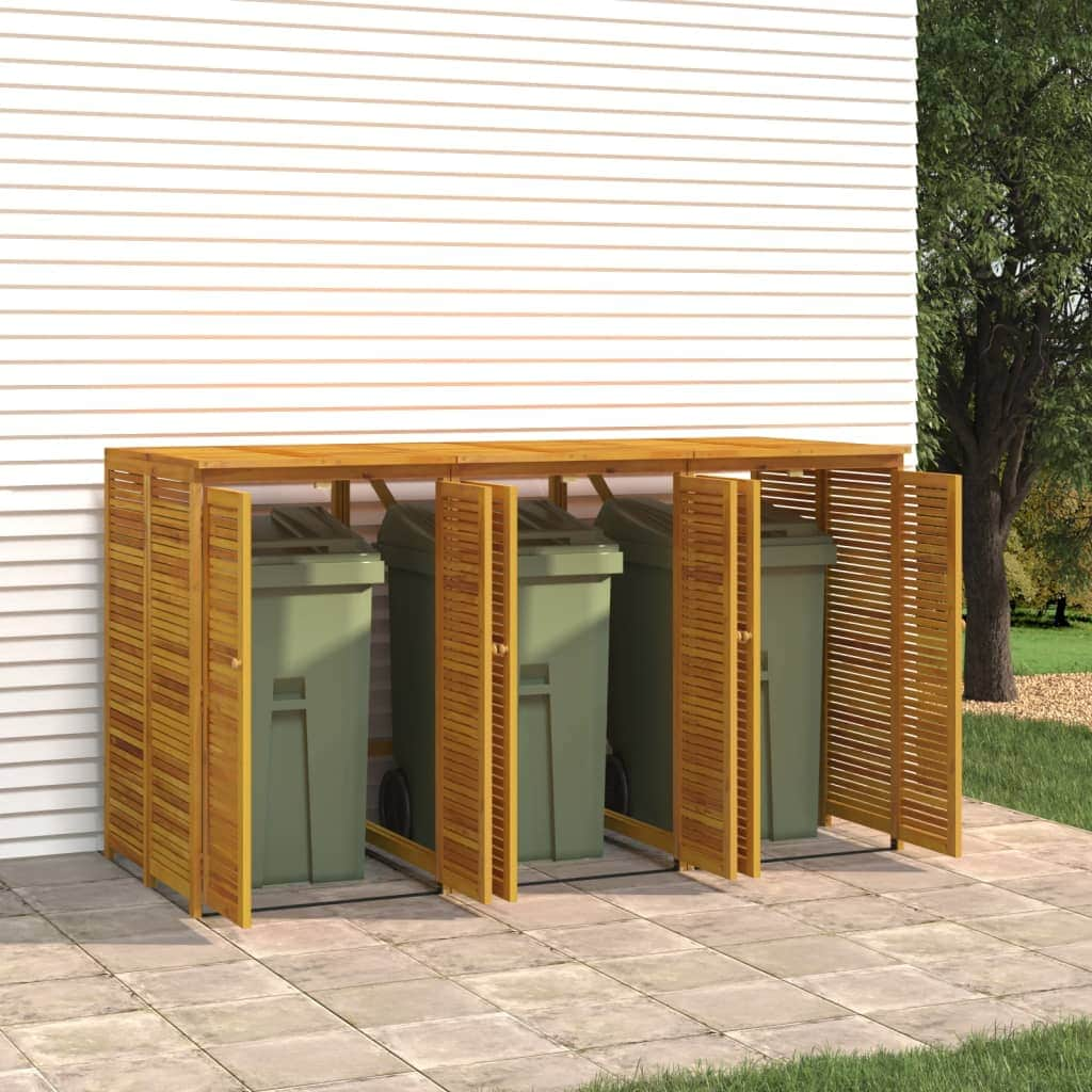 Tripartite Timber Waste Bin Shelter: Acacia Triple Garbage Shed