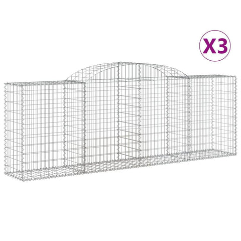 Triple Galvanized Archways: Set of 3 Gabion Baskets in Galvanized Iron