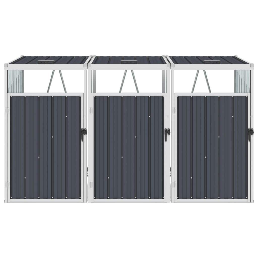 Triple Garbage Bin Shed Anthracite Steel