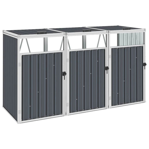 Triple Garbage Bin Shed Grey Steel