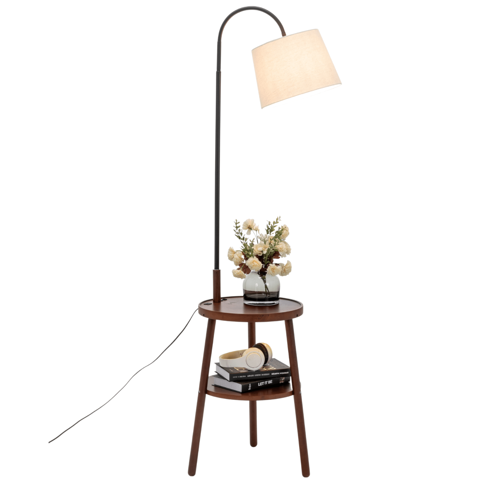 Tripod Floor Lamp Side Table With Shelf & Usb Charger