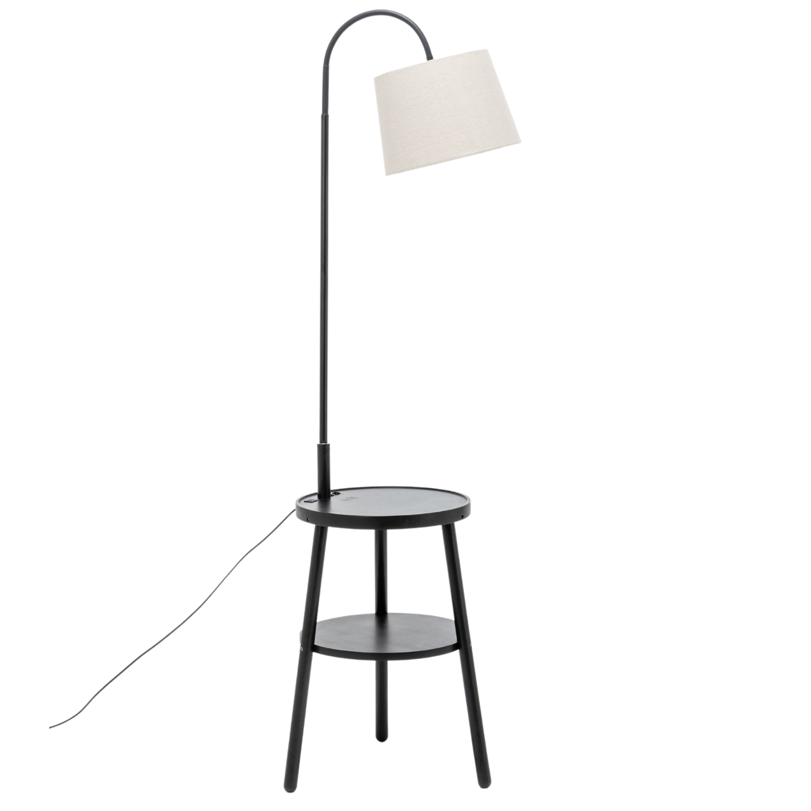 Tripod Floor Lamp Side Table With Shelf & Usb Charger