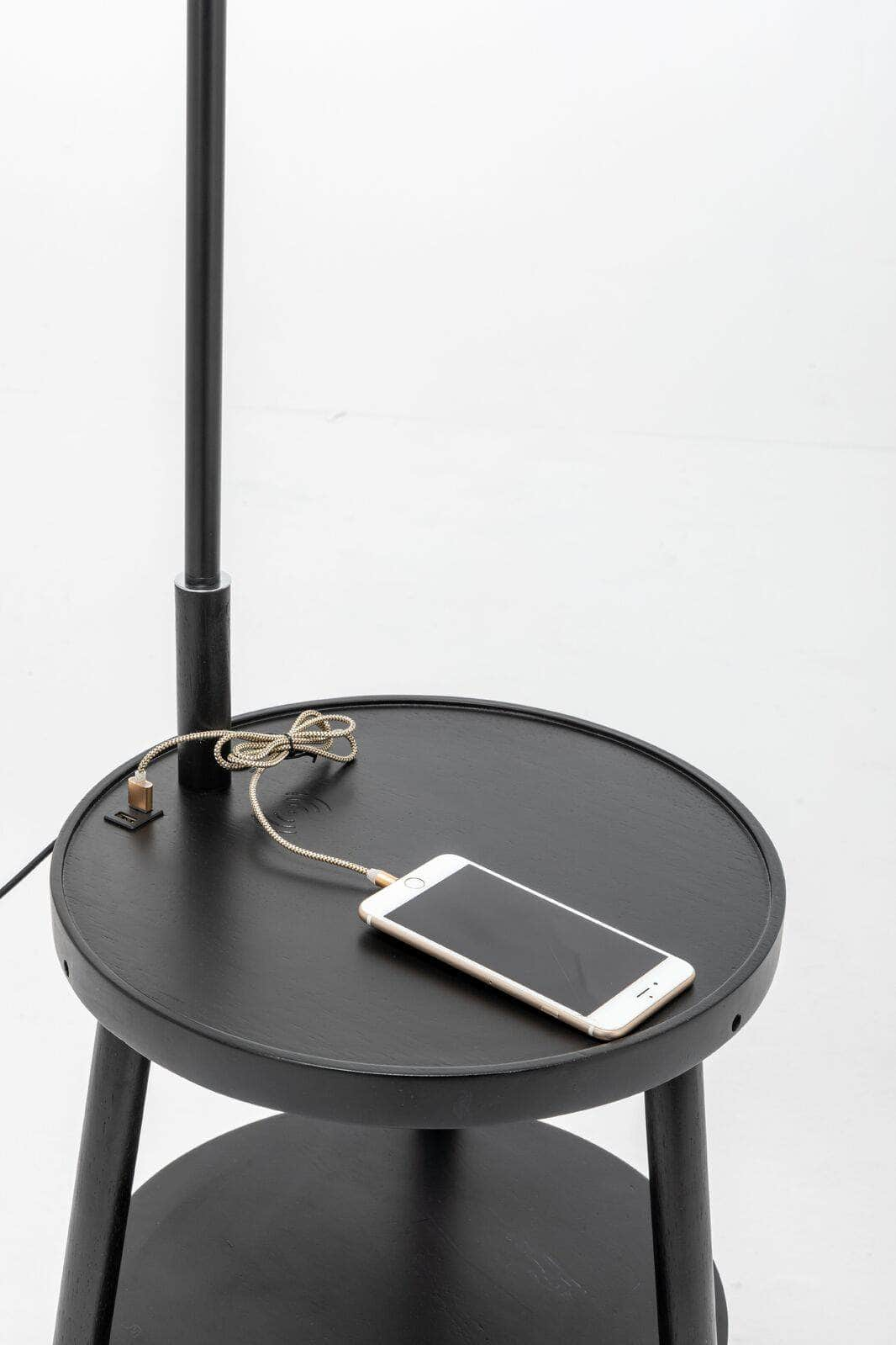 Tripod Floor Lamp Side Table With Shelf & Usb Charger