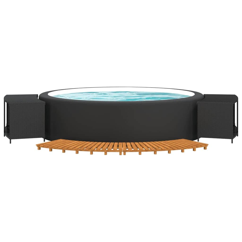 Tropical Oasis: Black Poly Rattan Hot Tub Surround with Solid Wood Acacia Accents