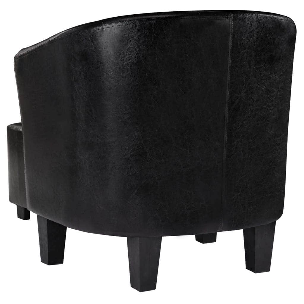 Tub Chair with Footstool Black faux Leather