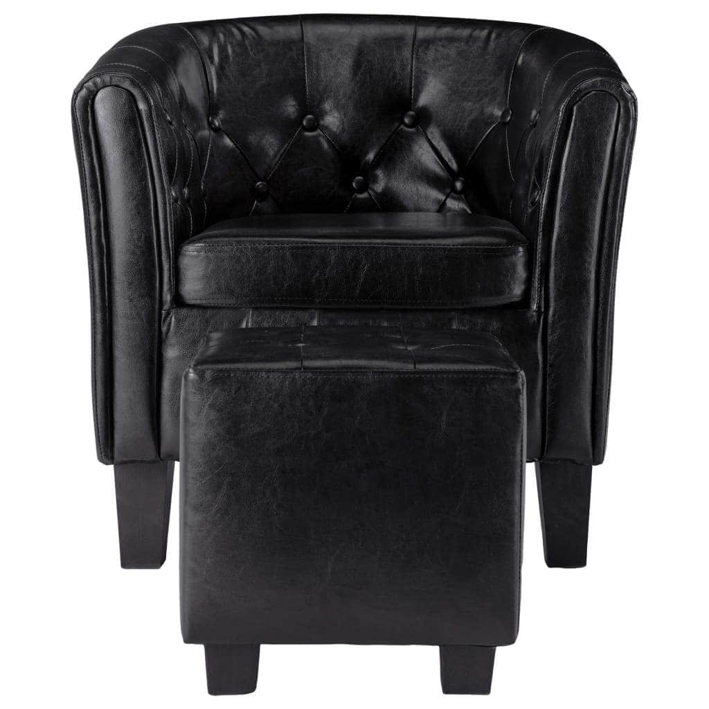 Tub Chair with Footstool Black faux Leather