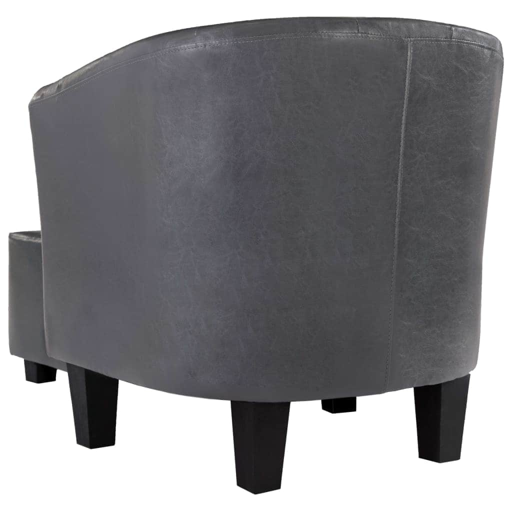 Tub Chair with Footstool Grey faux Leather