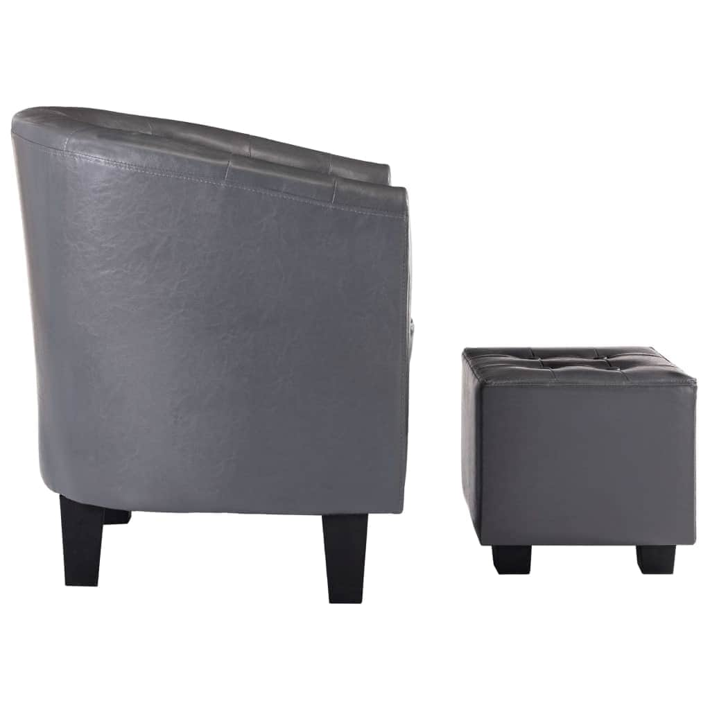 Tub Chair with Footstool Grey faux Leather