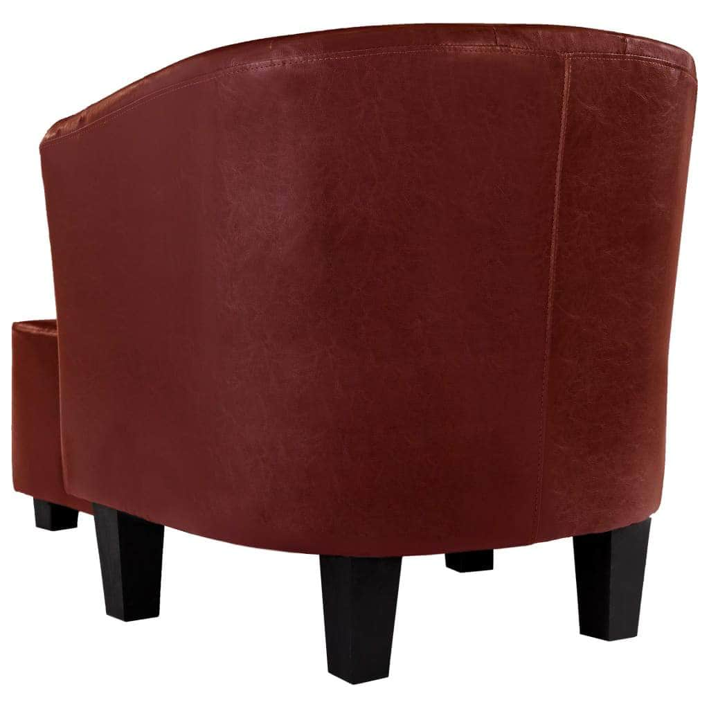 Tub Chair with Footstool Wine Red faux Leather