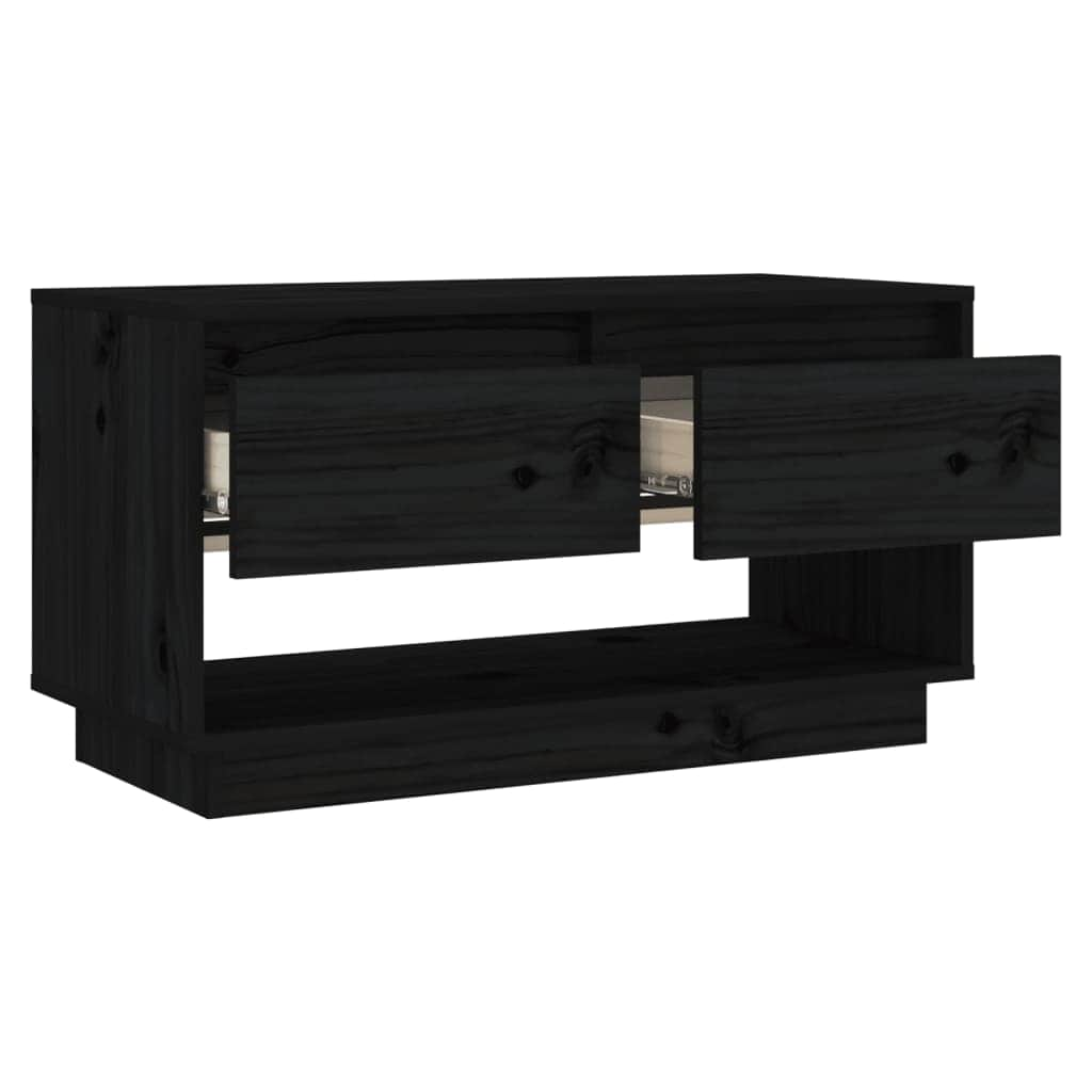 TV Cabinet Black Solid Wood Pine