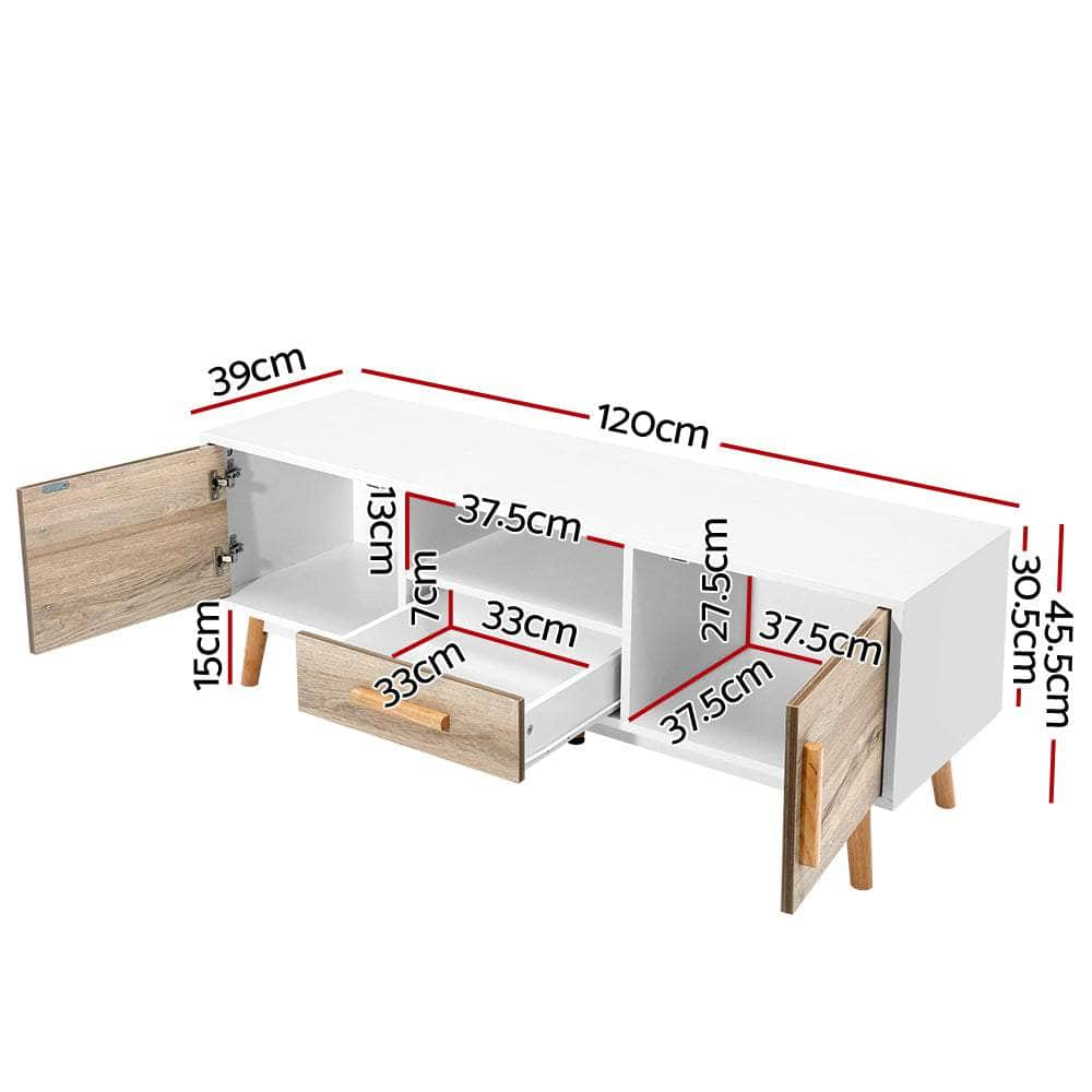 Tv Cabinet Entertainment Unit 120Cm Wood White Gino