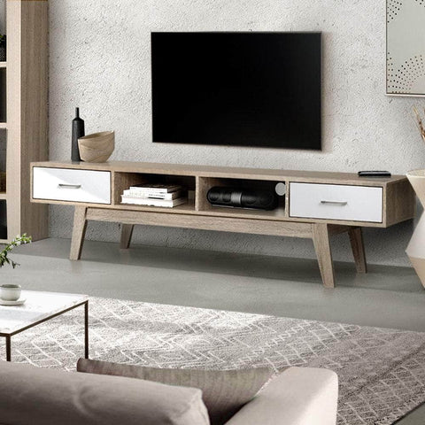 Tv Cabinet Entertainment Unit 180Cm Oak White Gary