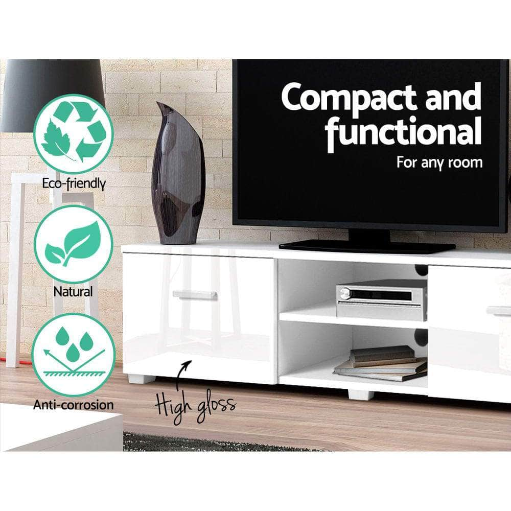 TV Cabinet Entertainment Unit Stand High Gloss Furniture Storage Drawers 140cm White