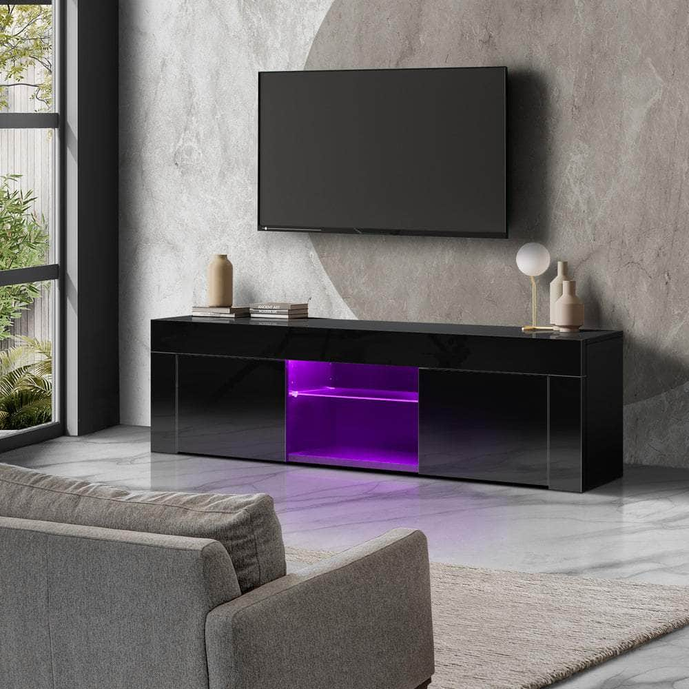 TV Cabinet Entertainment Unit Stand RGB LED Gloss Furniture 130cm Black/White