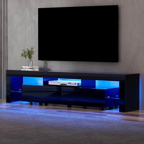 Tv Cabinet Entertainment Unit Stand Rgb Led Gloss Furniture Black