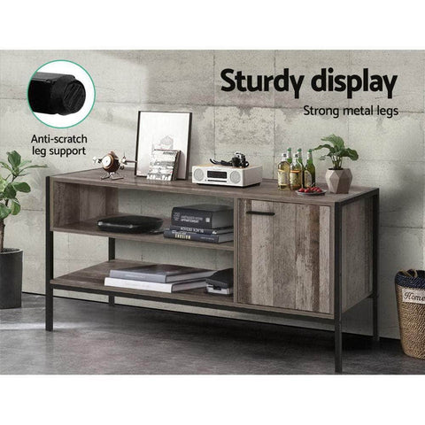 Tv Cabinet Entertainment Unit Stand Storage Wood Industrial Rustic 124Cm