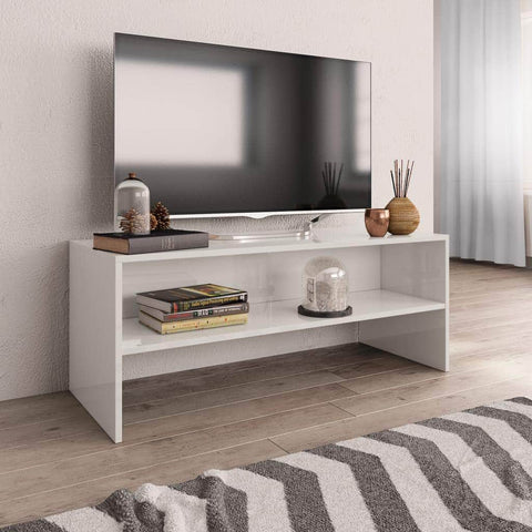 TV Cabinet High Gloss  White Chipboard