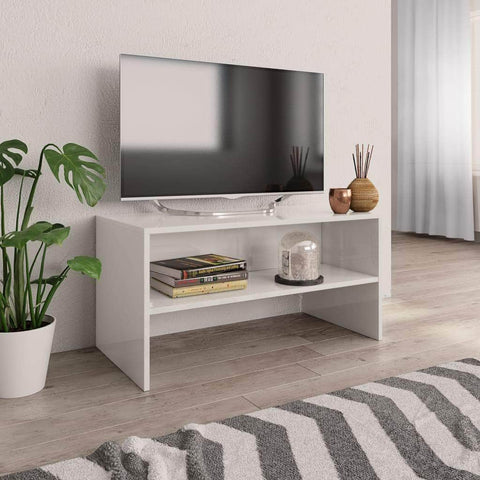 TV Cabinet  High Gloss White Chipboard