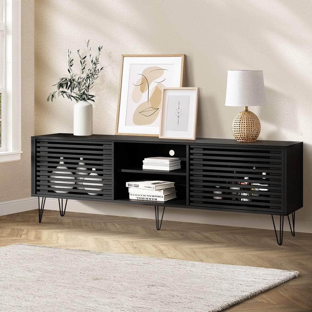 TV Cabinet Storage Sliding Door 180cm Black/Natural