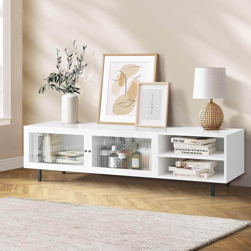 TV Cabinet Tempered-glass Doors Storage Shelf