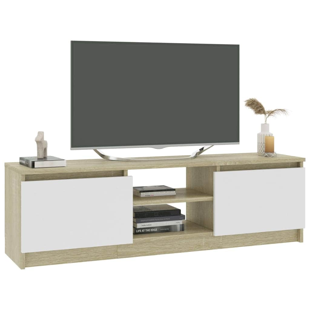 TV Cabinet White and  Oak Chipboard