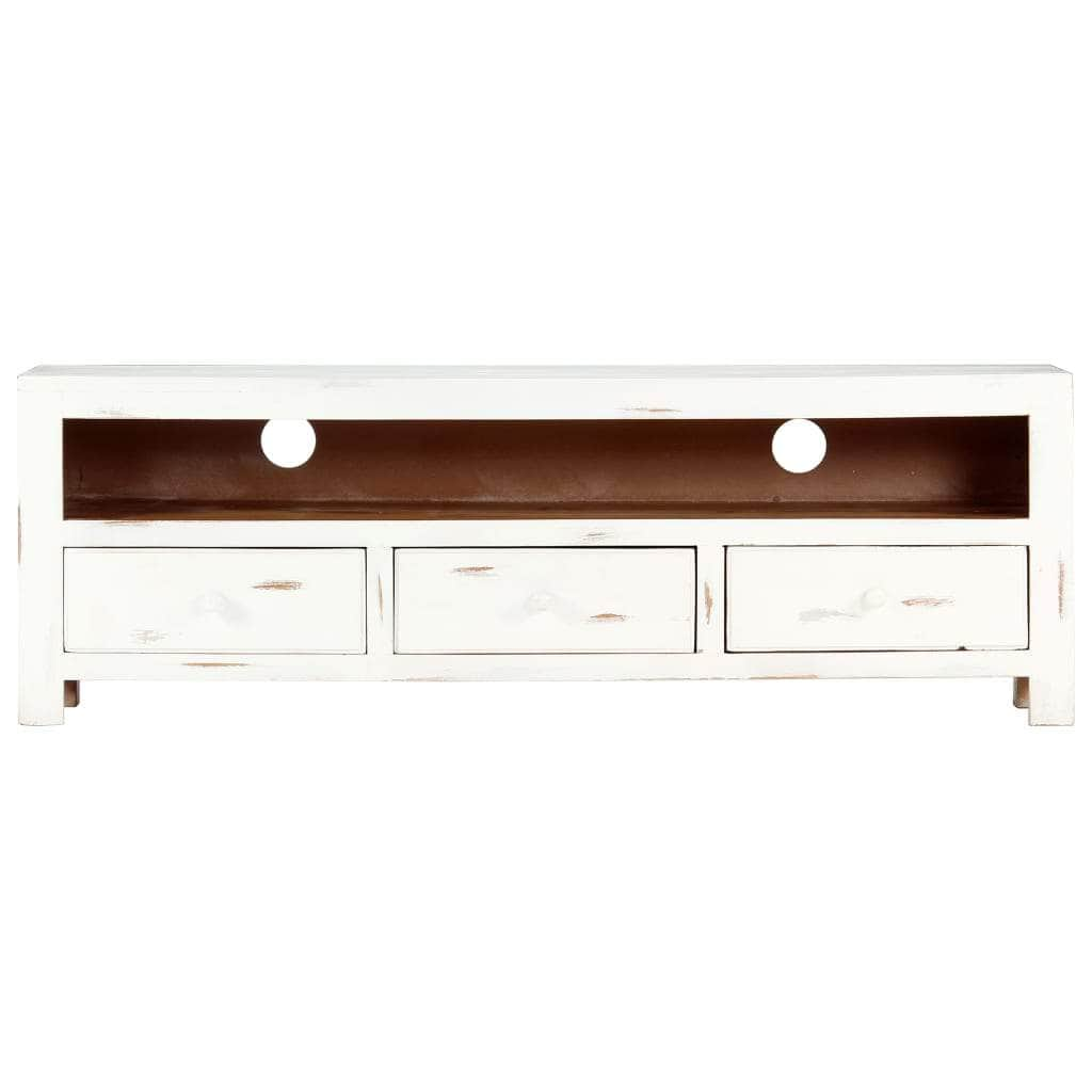 TV Cabinet White Solid Acacia Wood