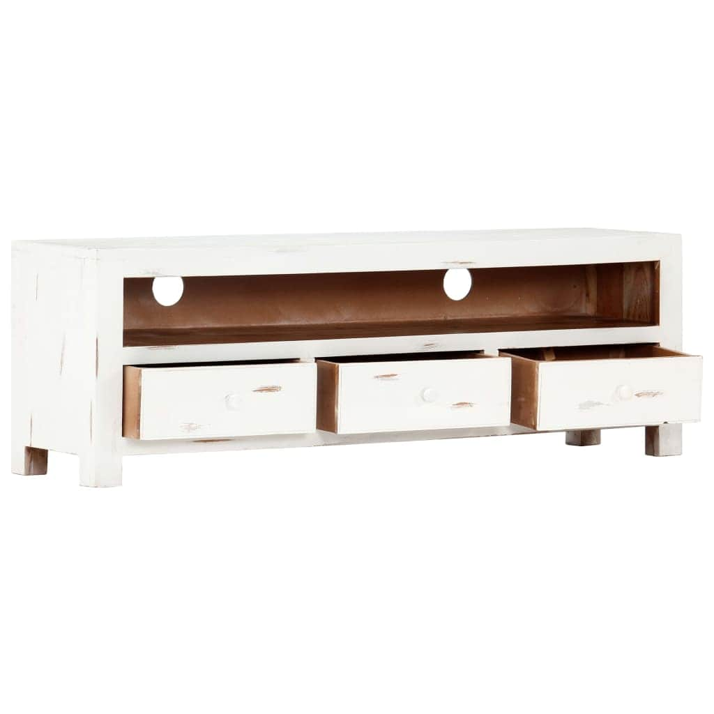 TV Cabinet White Solid Acacia Wood