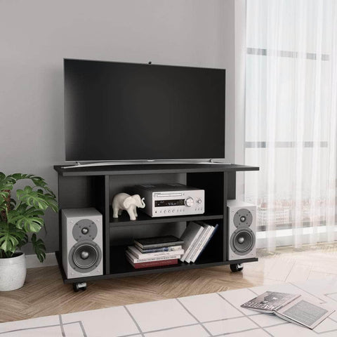 TV Cabinet with Castors Black Chipboard