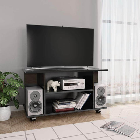 TV Cabinet with Castors High  Gloss Black Chipboard