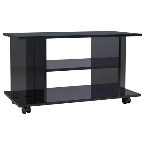 TV Cabinet with Castors High  Gloss Black Chipboard