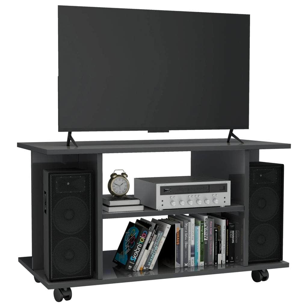 TV Cabinet  with Castors High Gloss Grey Chipboard