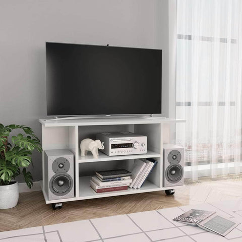 TV Cabinet with Castors High  Gloss White Chipboard