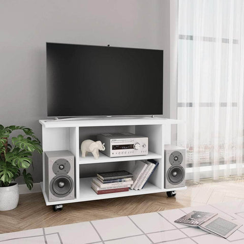 TV Cabinet with Castors  White Chipboard