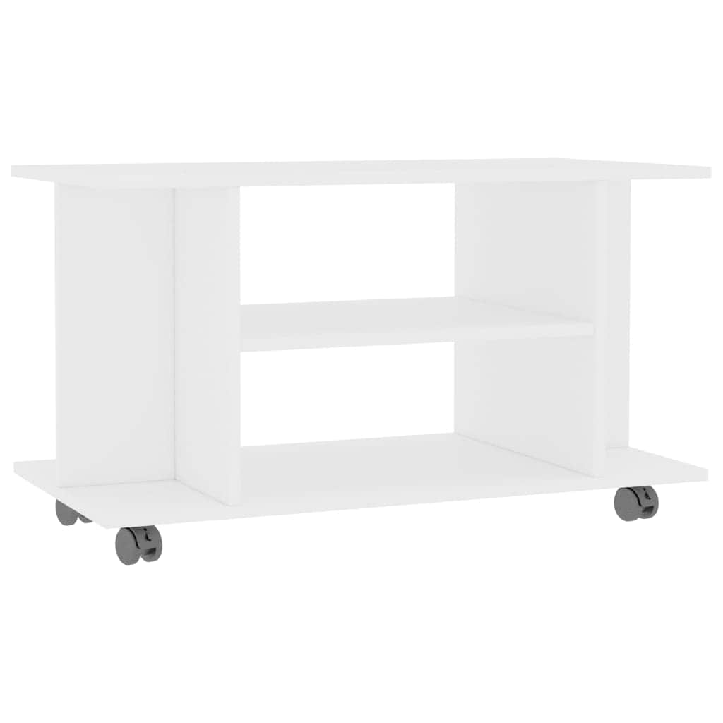 TV Cabinet with Castors  White Chipboard