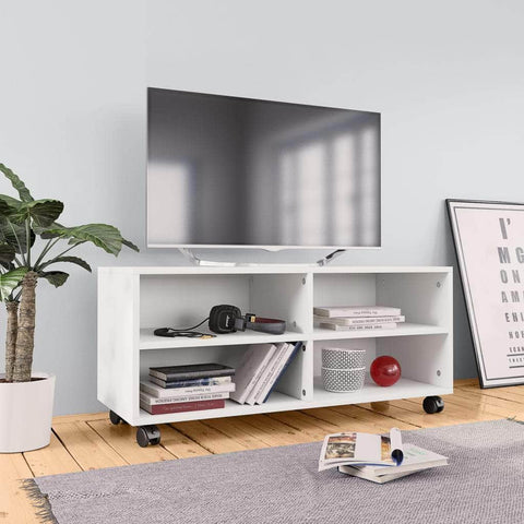 TV Cabinet with Castors White Chipboard