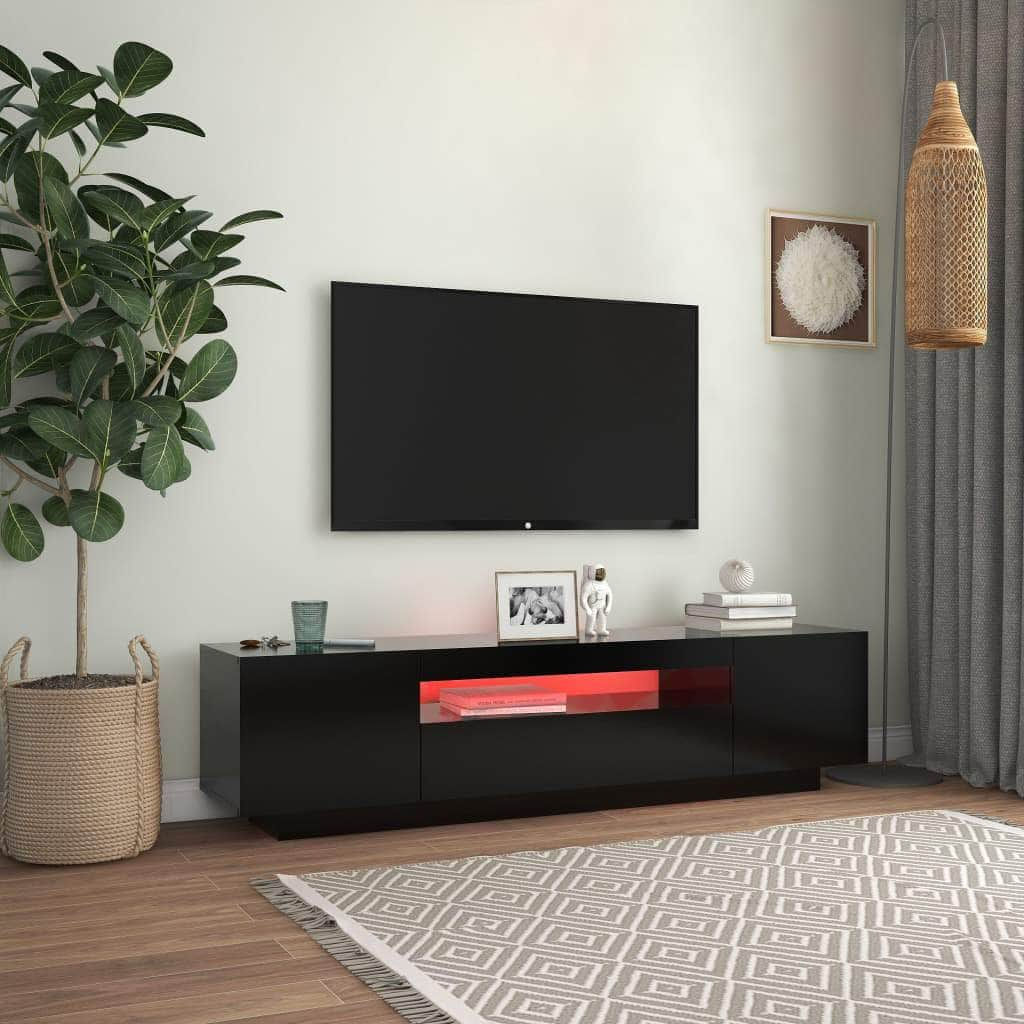 TV Cabinet with LED Lights Black