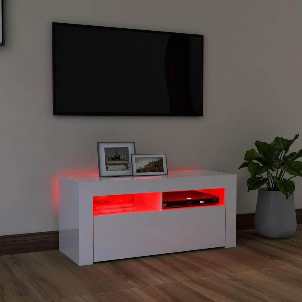 TV Cabinet with LED Lights High Gloss White